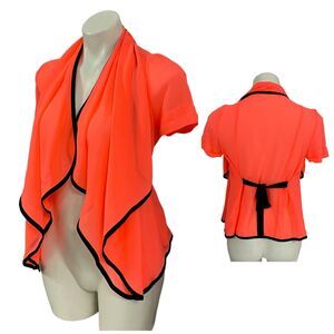 Neon Orange Blazer Womens Small Chiffon Summer Beach Work Office  Jacket Funky